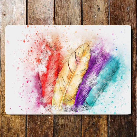 Rainbow Colour Art Feathers Metal Sign Plaque
