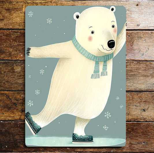 Polar Bear Ice Skating Christmas Cute Metal Sign Plaque