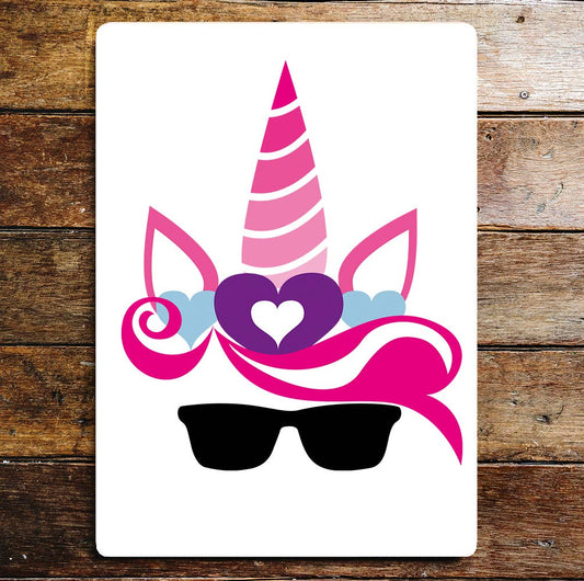 Unicorn cartoon clipart glasses | Metal Sign Plaque