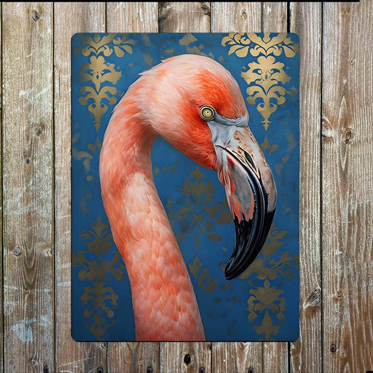 Flamingo Head Vintage Background Painting | Metal Sign Plaque