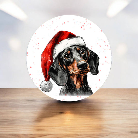 Dog Dachshund Paw Christmas Circle Metal Sign