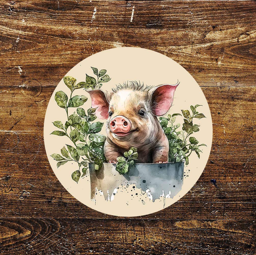 Pig Farmyard Farm Animal Circle Metal Sign