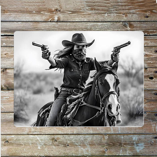 Cowgirl Riding Horse | Western Art | Metal Sign Plaque