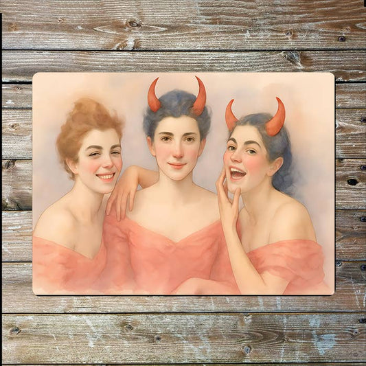 Three Women Devil Horns | Watercolour | Metal Sign Plaque