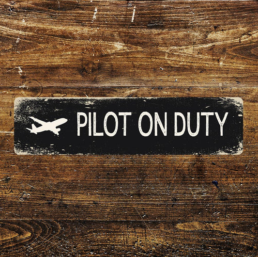 Pilot on Duty Metal Long Sign Plaque
