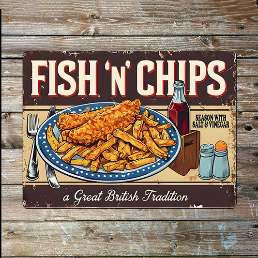 Fish & Chips Great British Vintage Metal Sign Plaque