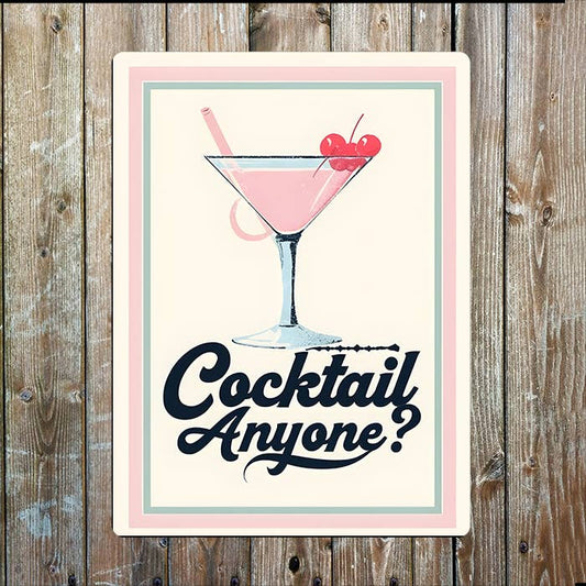 Pink Illustration Cocktail Anyone Metal Sign Plaque
