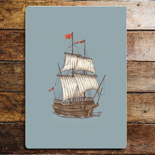 Ship Galleon Sales flags Sea Pirates Metal Sign Plaque