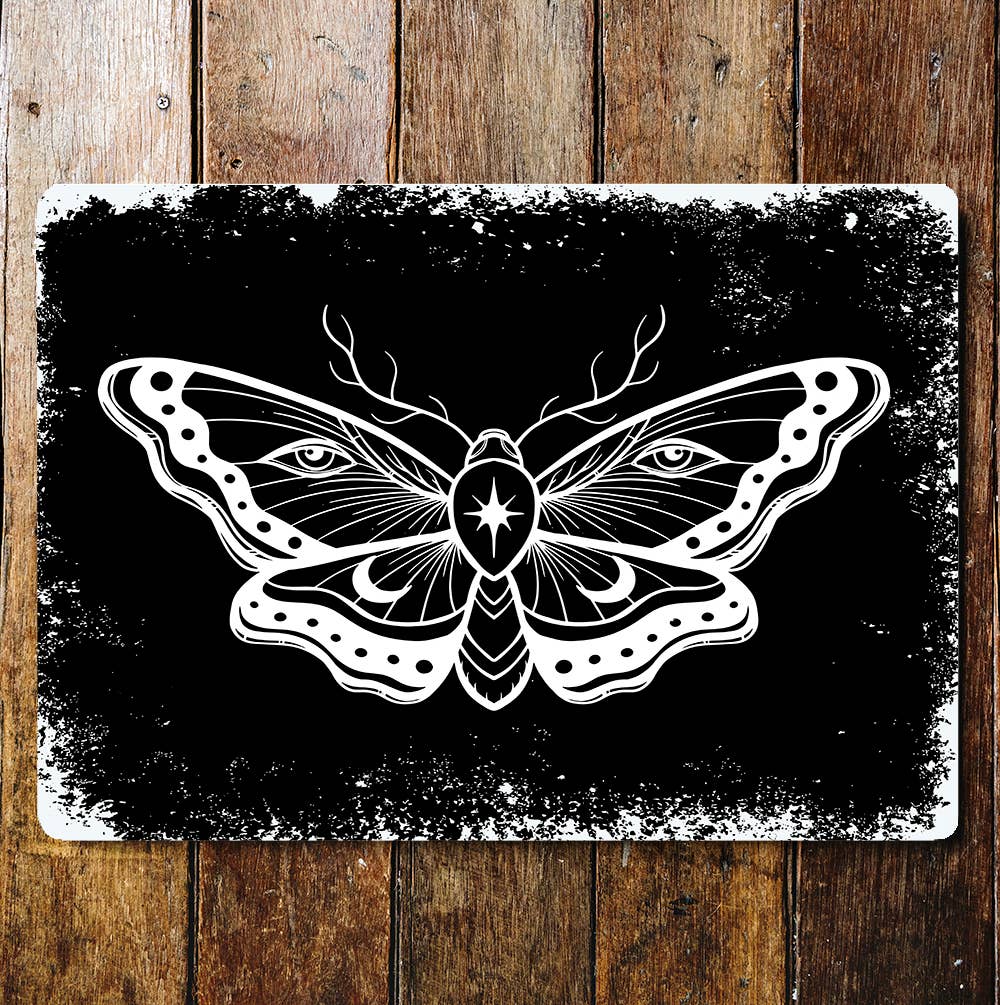 butterfly with moon abstract | Metal Wall Sign Plaque