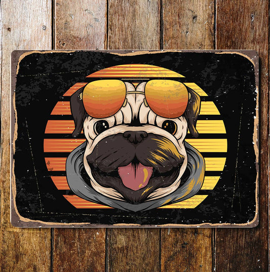 Retro dog glasses pug Metal Wall Sign Plaque