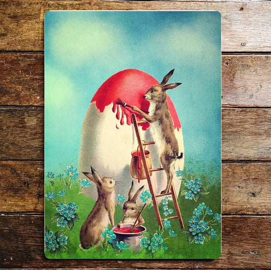 Easter egg hare painting wall art | Metal Sign Plaque