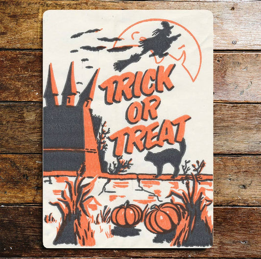 Trick or treat Halloween bag castle | Metal Wall Sign Plaque
