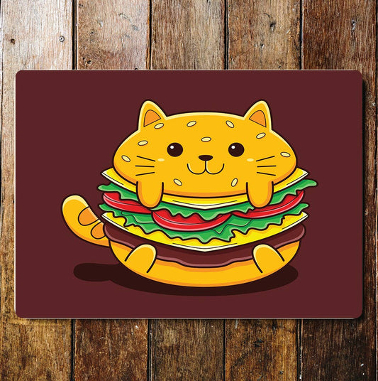 Cat Burgers Food Animals Kitchen Cute | Metal Wall Sign