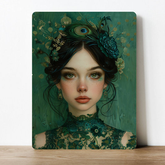 Floral Lady Vintage Peacock Green | Metal Sign Plaque