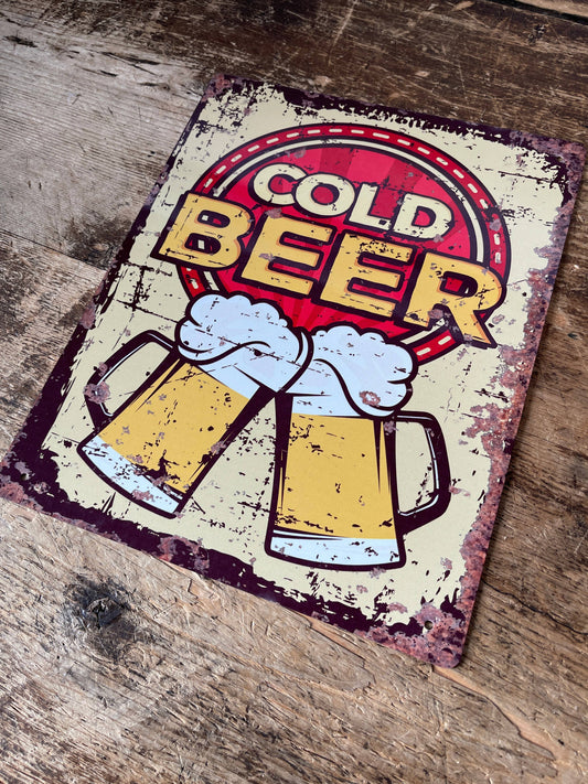 Cold Beer Cheers Pints | Metal Vintage Wall Sign