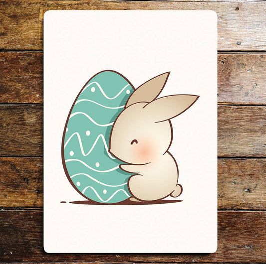 Painted Easter Egg Bunny Hugs Metal Sign Plaque