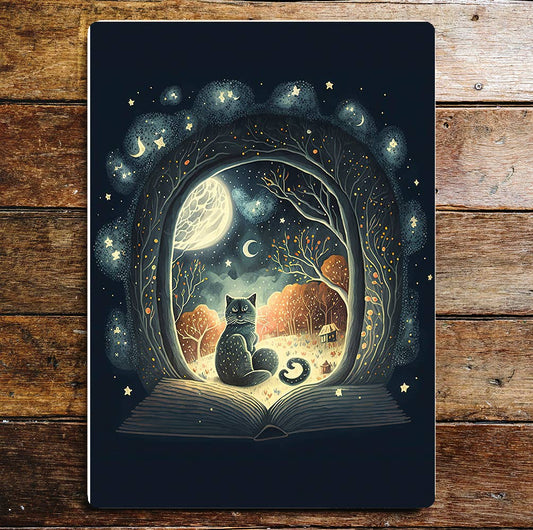 Night Sky Happy Cat Art Sign Plaque
