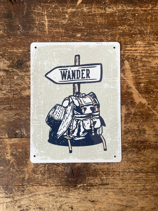 Wander Travel Tin Sign | Metal Sign Plaque