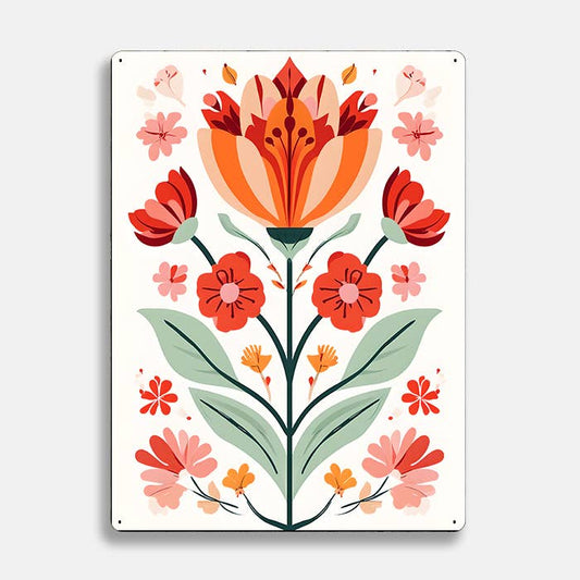 Flowers Floral scandinavian folk | Metal Sign Plaque
