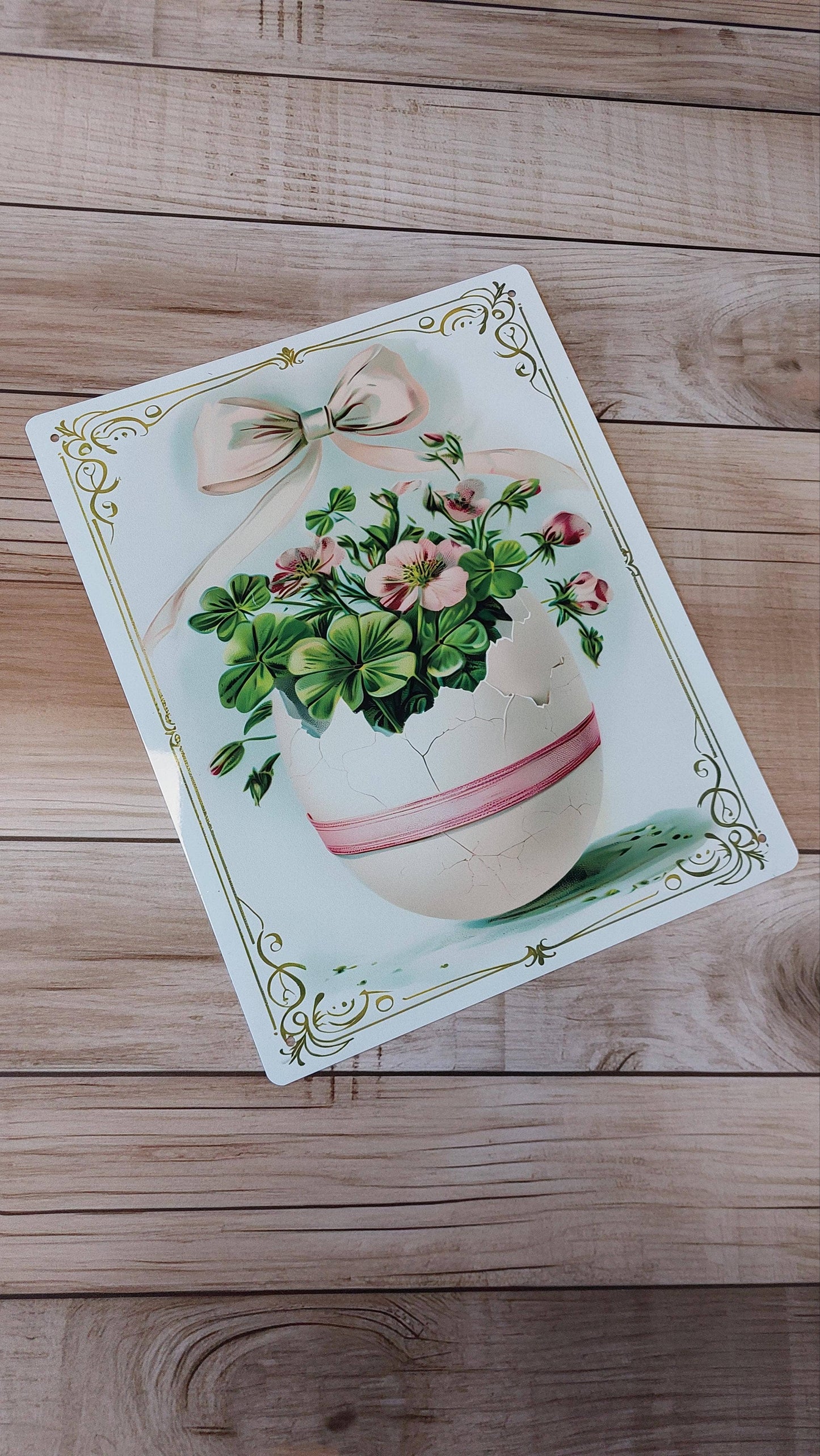 Vintage Easter Egg Floral Bouquet Flowers | Metal Sign Plaque