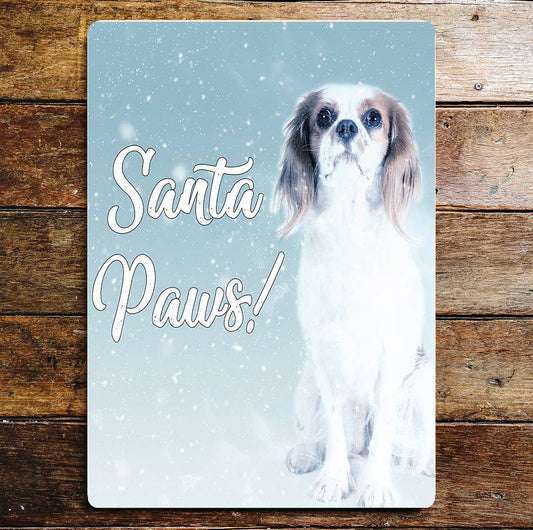 Santa Paws Dog Snow Christmas Metal Wall Sign