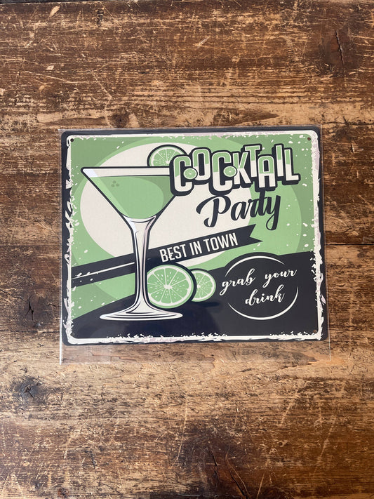 Cocktail Party Bar Tin Sign | Metal Sign Plaque