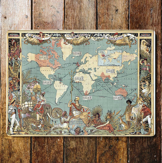 WORLD MAP vintage British Empire 1886 art | Metal Sign Plaque