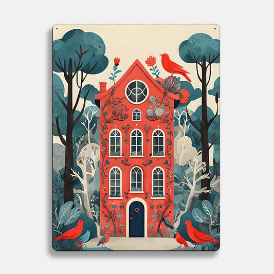 Red House Woods scandinavian folk Metal Sign Plaque