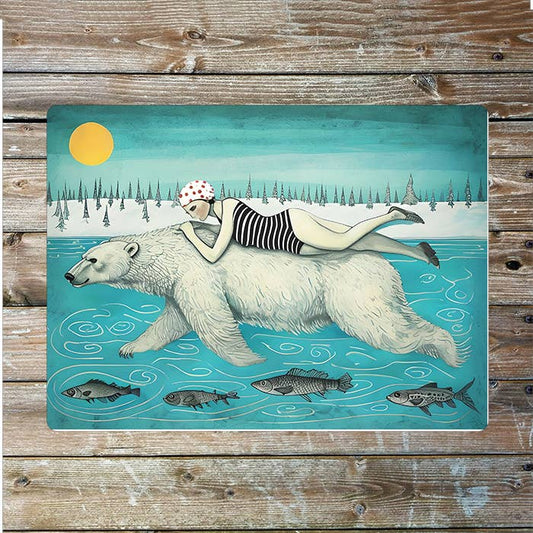 Polar Bear Swimming Sea Nautical Metal Sign Plaque
