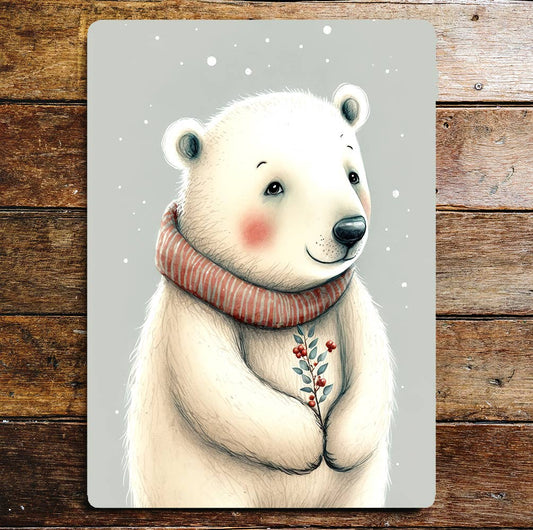 cute bear with berries | Metal Sign Plaque