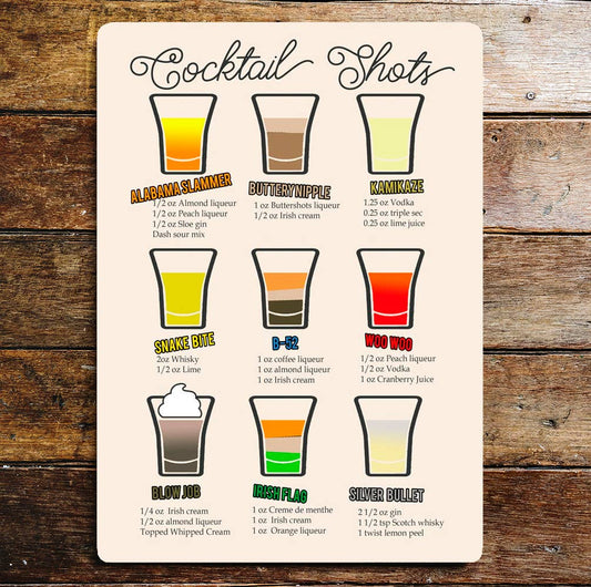 Classic Cocktail Shots Recipe | Metal Cocktails Drink Sign