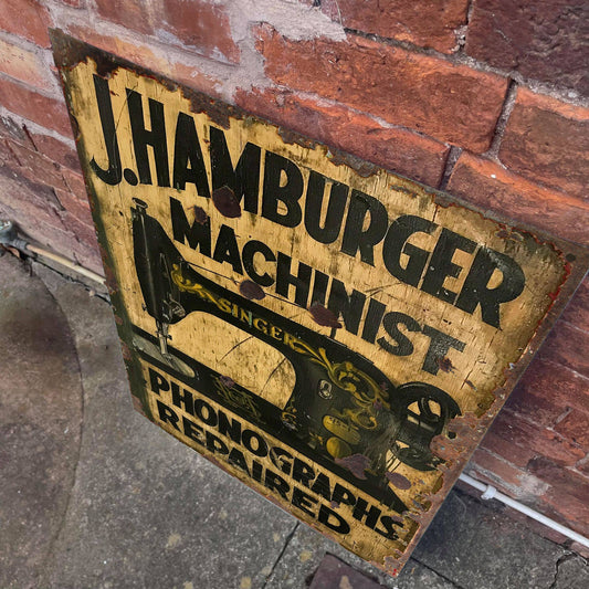 Hamburger Sewing Machine | Metal Advertising Wall Sign