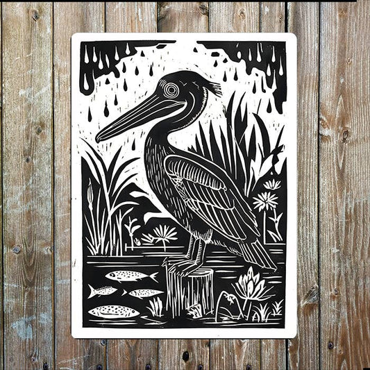 Anhinga Bird Linocut Style | Metal Sign Plaque