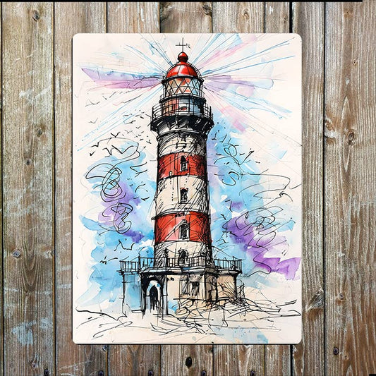 Sketch Lighthouse Sea Nautical Metal Sign Plaque