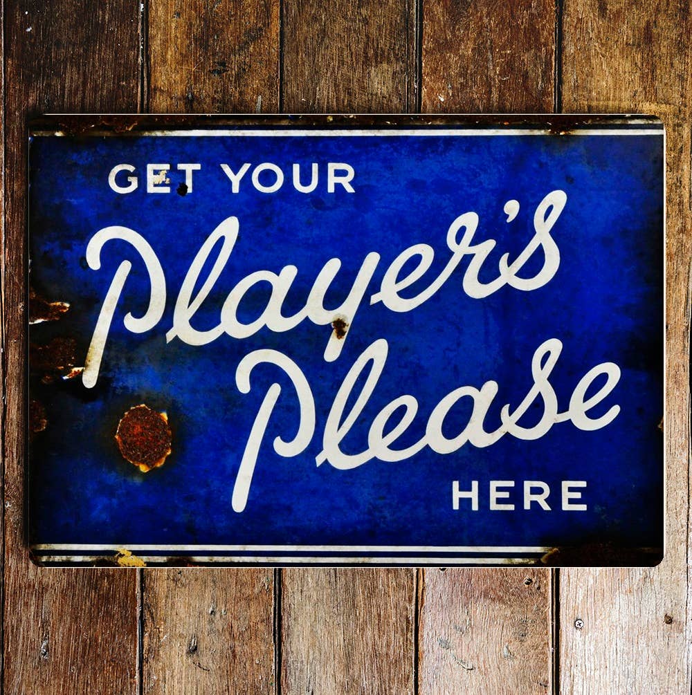 Players Please Blue Metal Advertising Wall Sign