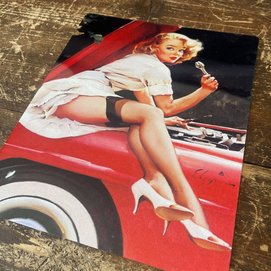 Pinup Girl Garage Car Metal Humour Wall Sign