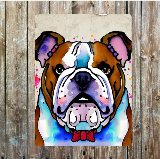 Bulldog Angry Rainbow Colours Bow Tie | Metal Sign Plaque