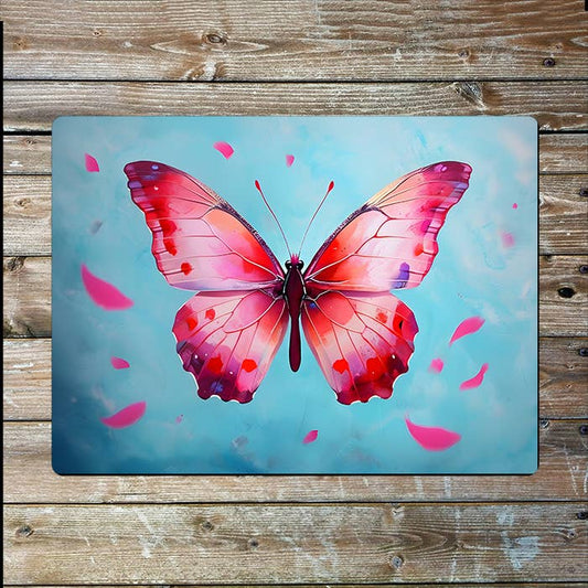 Vibrant Butterfly Blue Sky Metal Sign Plaque