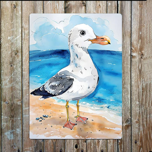 Watercolor Seagull Beach Sea Nautical | Metal Sign Plaque