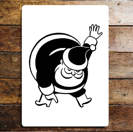 Cartoon Santa Bending Down Retro Christmas | Metal Wall Sign