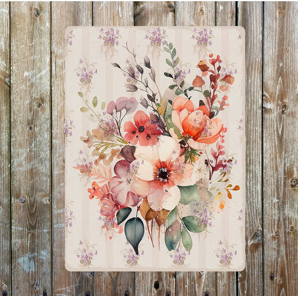 Pretty Flower & Leaves Collection Metal Sign Plaque