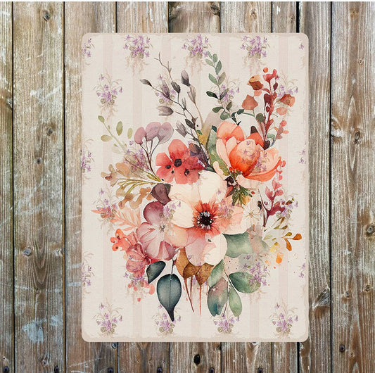 Pretty Flower & Leaves Collection Metal Sign Plaque