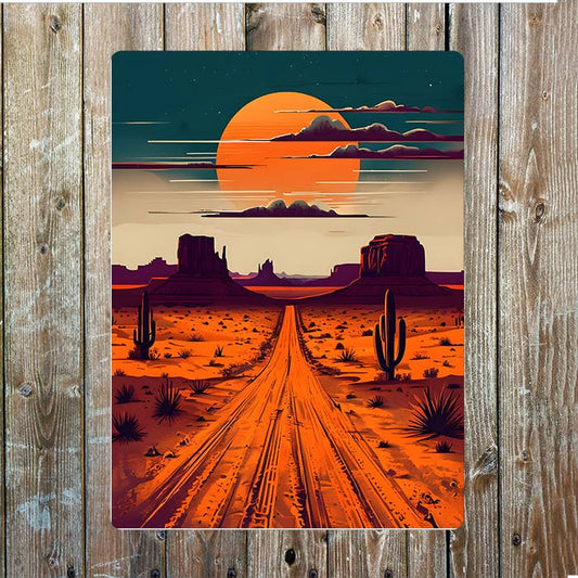 Desert Landscape Dirt Road Cowboy Western | Metal Sign Plaque