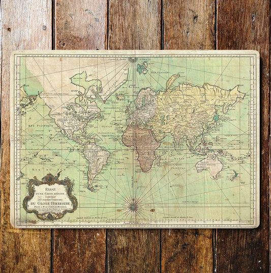 WORLD MAP vintage green art | Metal Sign Plaque