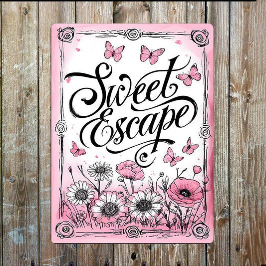 Sweet Escape | Pink Butterfly Quote | Metal Sign Plaque