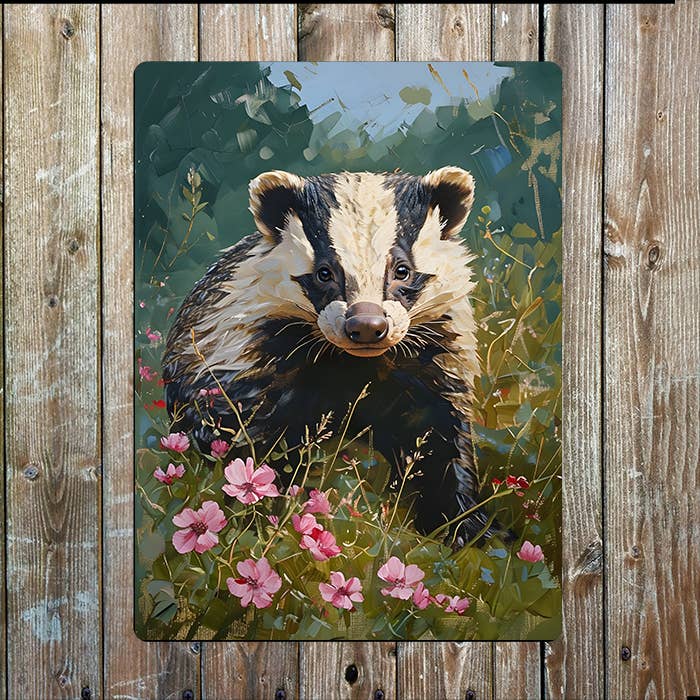 Badger Meadow Flowers Painting | Metal Sign Plaque