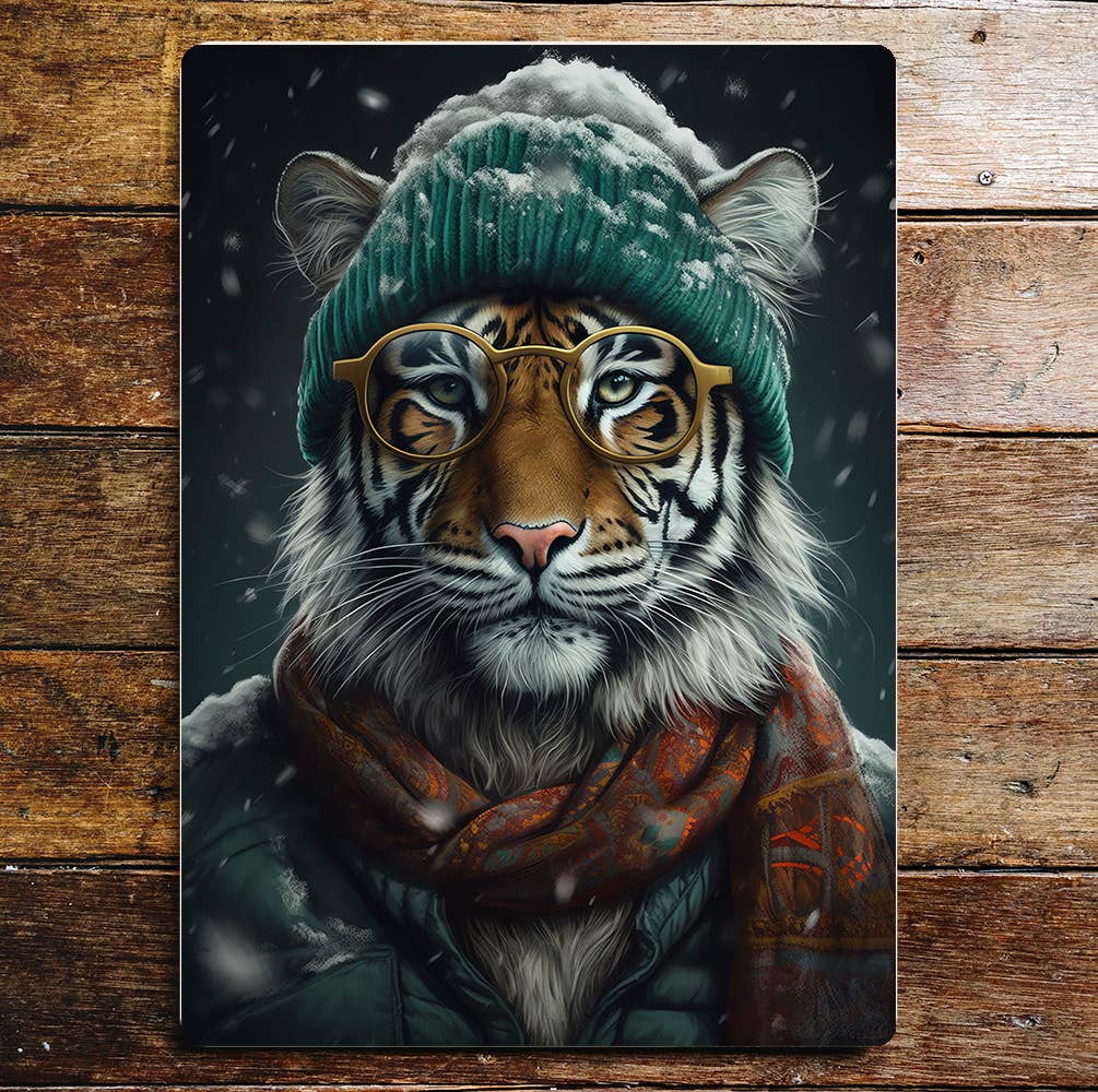 Siberian Tiger Portrait Winter Time Fun Metal Sign Plaque