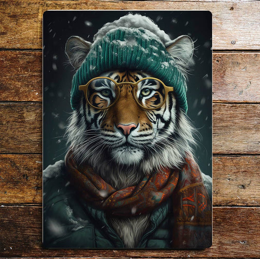 Siberian Tiger Portrait Winter Time Fun Metal Sign Plaque