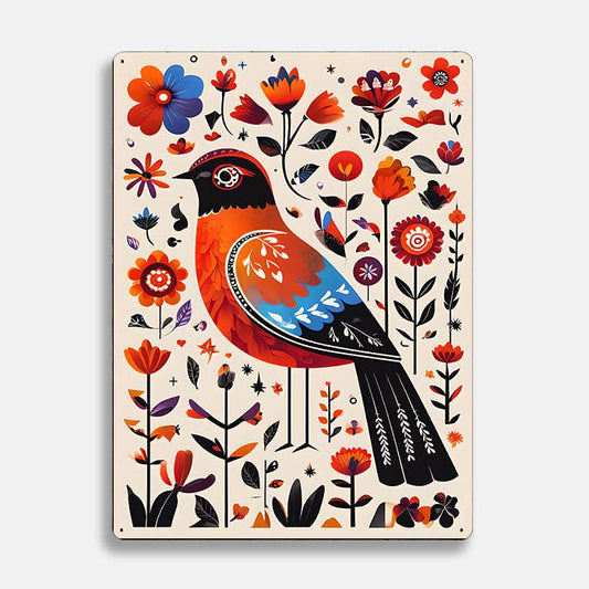 Floral Bird Flower scandinavian folk | Metal Sign Plaque