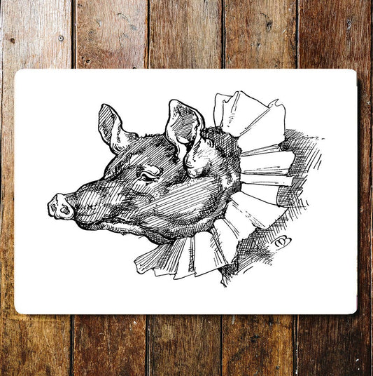 Pig black & white vintage sketch Metal Sign Plaque